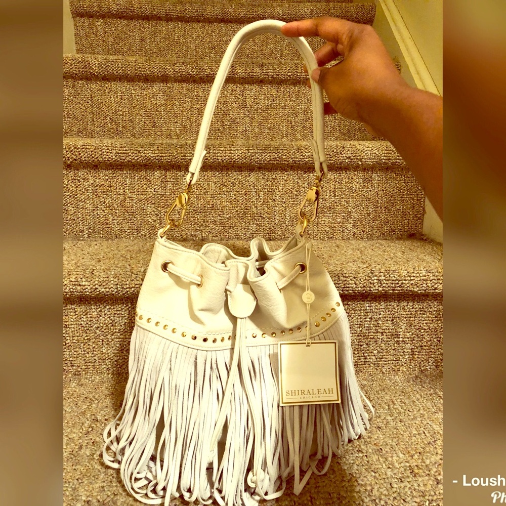Shiraleah cream bucket drawstring handbag NWT